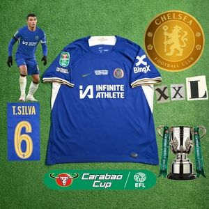 Nike Chelsea FC Thiago Silva #6 2023/2024 Home Jersey Carabao Cup Final Rare XXL